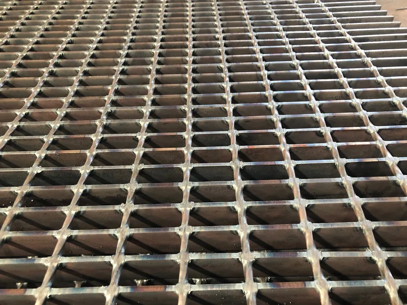 Industrial floor grating installed in a workshop